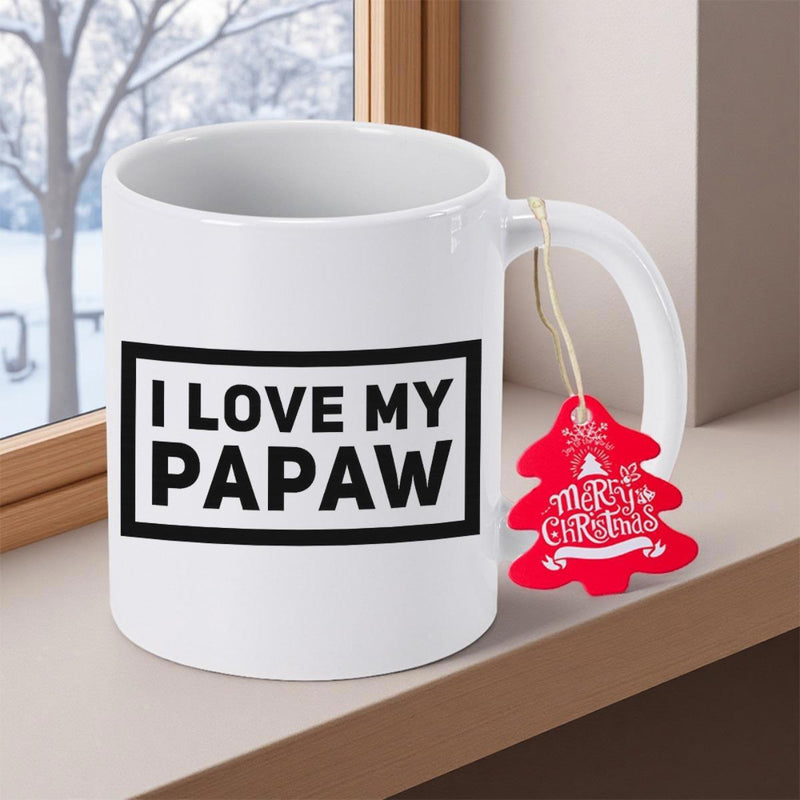 Tailorly White Ceramic 11 oz Mug - I Love My Papaw Bold Minimalist Black Text Inside Rectangular Frame On Smooth Surface Mug