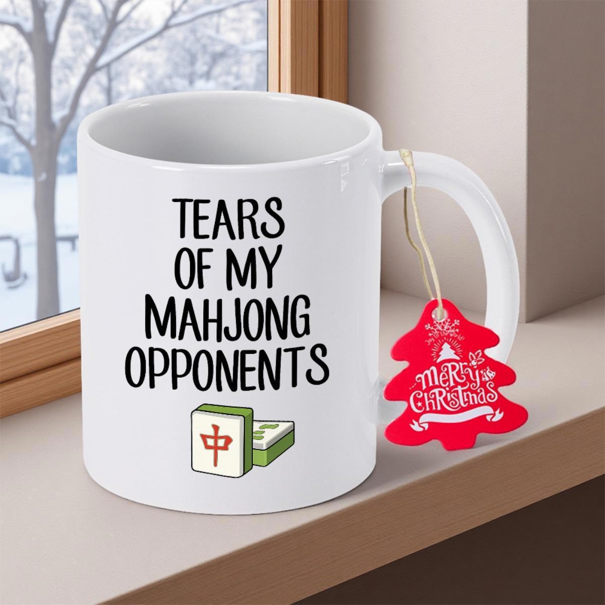 Tailorly White Ceramic 11 oz Mug - Tears Of My Mahjong Opponents Traditional Chinese Gaming Tiles Resting Neatly On A Polished Surface Mahjong