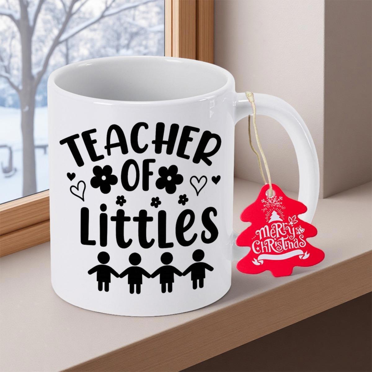 Tailorly White Ceramic 11 oz Mug - Teacher Of Littles Adorable Row Of Hand In Hand Stick Figure Children