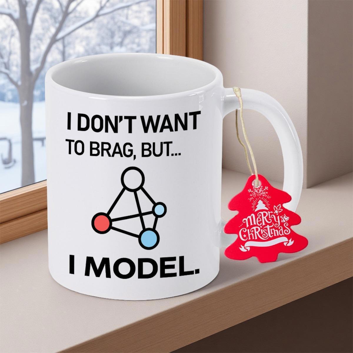 Tailorly White Ceramic 11 oz Mug - I Don't Want To Brag But I Model Minimalist Network Model With Geometric Nodes Connected By Thin Lines Scientific Mug