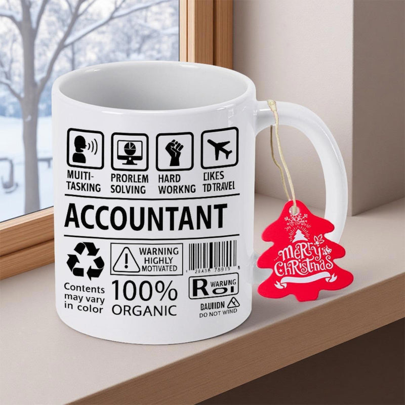 Tailorly White Ceramic 11 oz Mug - Accountant Warning Highly Motivated 100% Organic White Ceramic Minimalist Vessel Featuring Professional Icons And Descriptive
