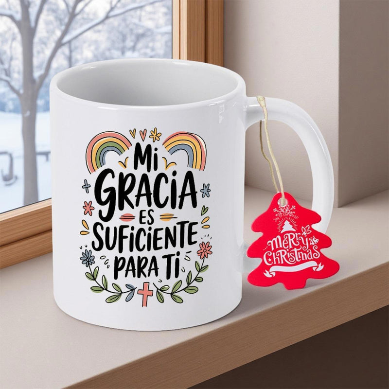 Tailorly White Ceramic 11 oz Mug - Vibrant Colorful Rainbow With Floral Elements And Religious Cross Ceramic Coffee Mug