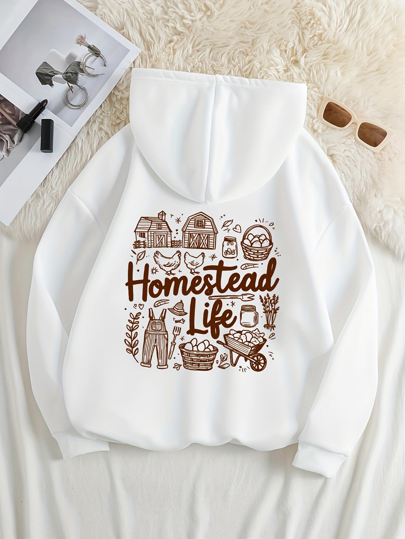 Tailorly Women's Printed Hoodie - Homestead Life Cozy Farmyard With Basket Animals And Countryside Tools Hoodie