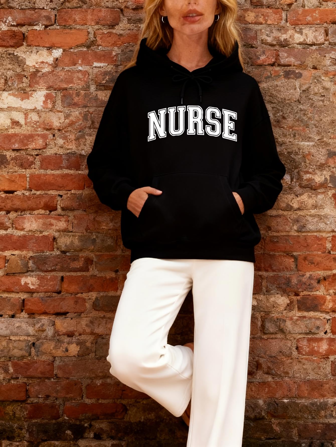 Tailorly Women's Printed Hoodie - Nurse Bold White Letters On Plain Black Hoodie Nurse