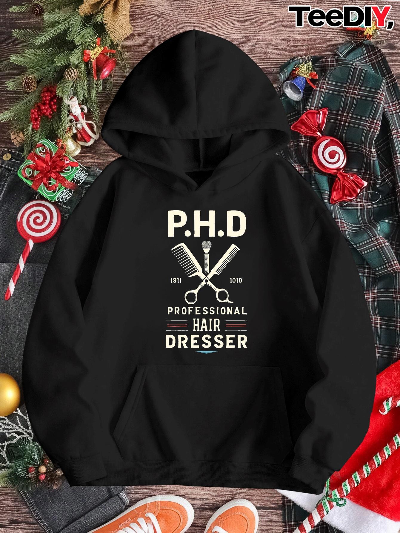 Tailorly Women's Printed Hoodie - PHD Graphic With Scissors And Retro Professional Hairdresser Hoodie