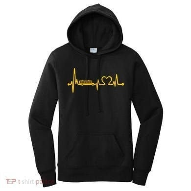 Tailorly Women's Printed Hoodie - Heartbeat Line With Minimalist Heart Motif On Black Hoodie