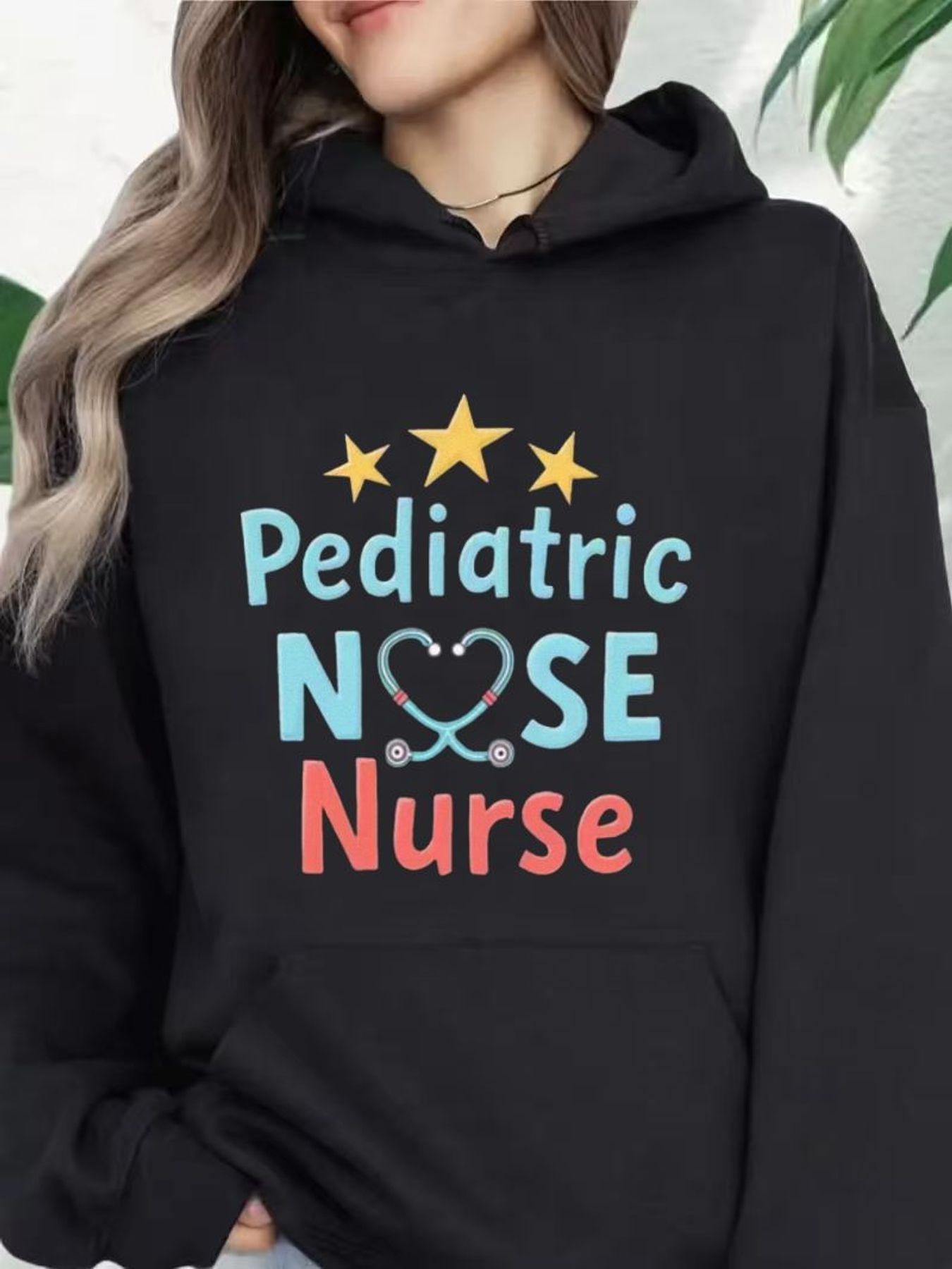 Tailorly Women's Printed Hoodie - Three Golden Stars With Colorful Pediatric Nurse Lettering Hoodie