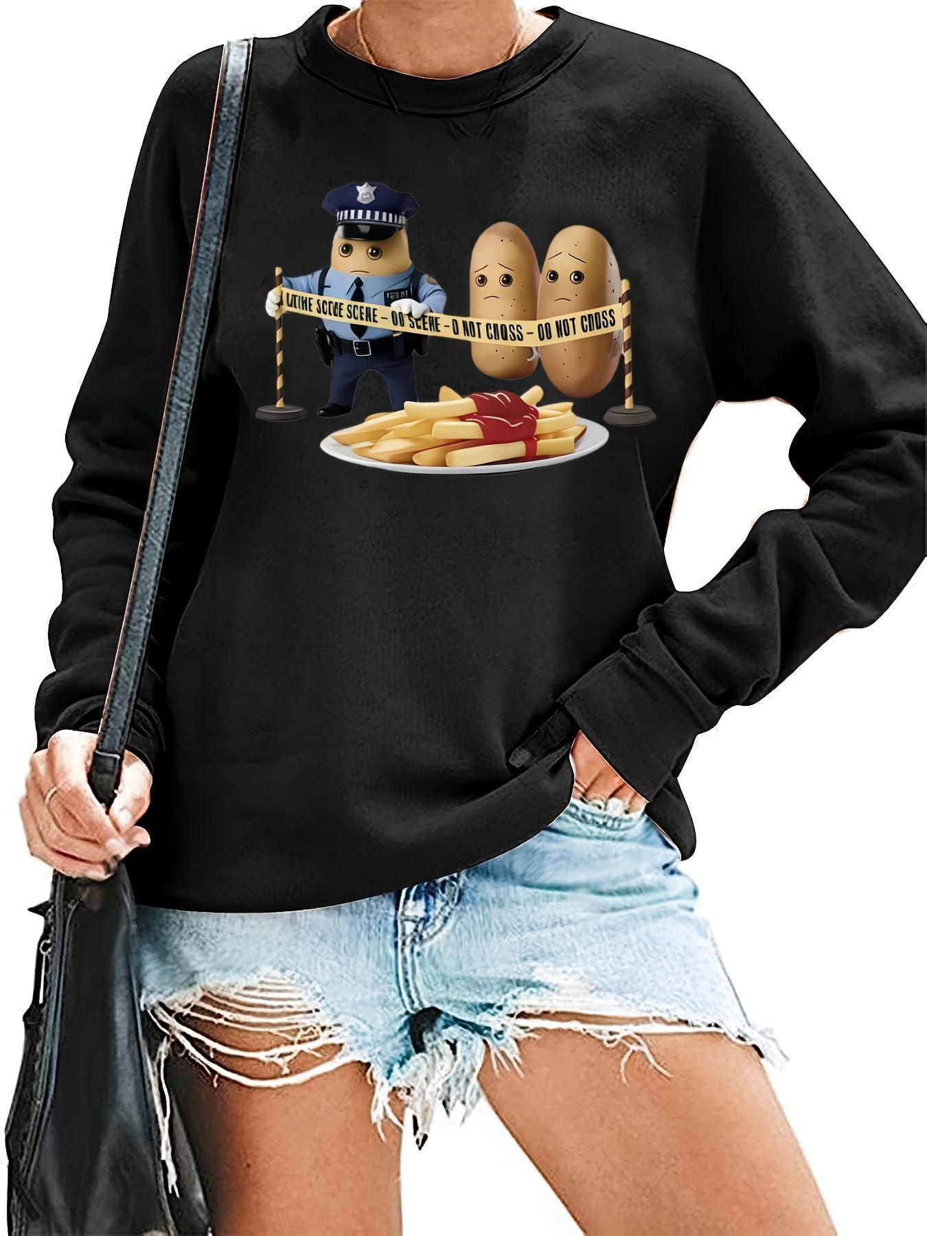 Tailorly Women's Printed Hoodie - Crime scene graphic with police tape and fries design