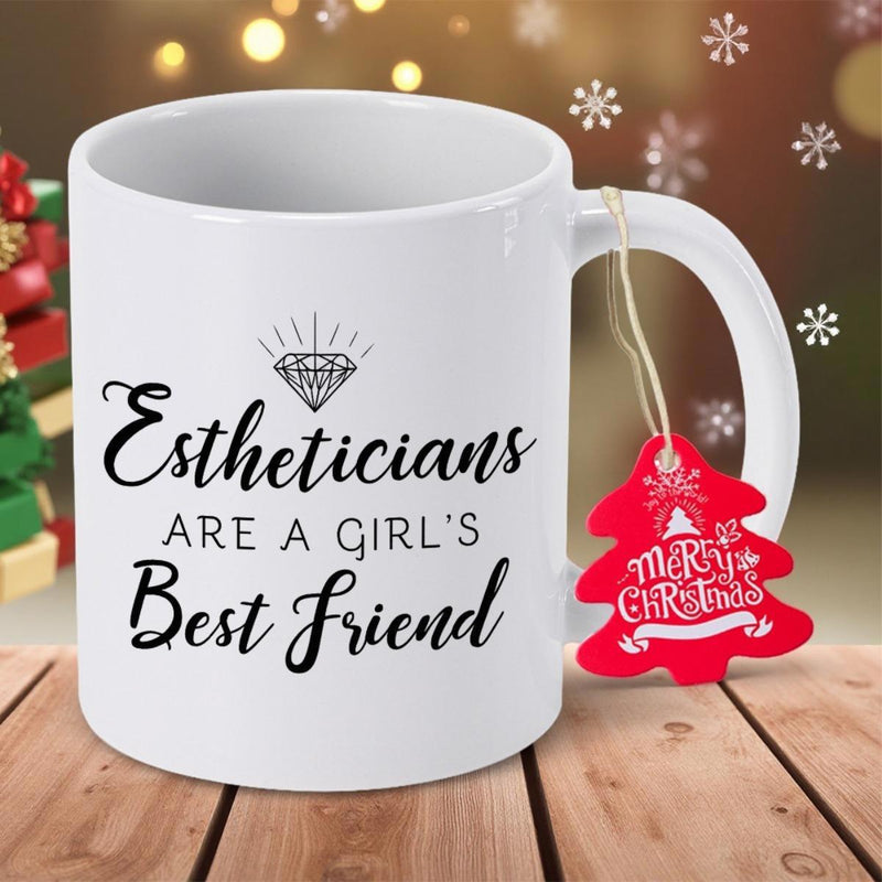 Tailorly White Ceramic 11 oz Mug - Estheticians Are A Girls Best Friend Elegant Script Typography With Radiant Sparkling Diamond Symbol In Ceramic Mug