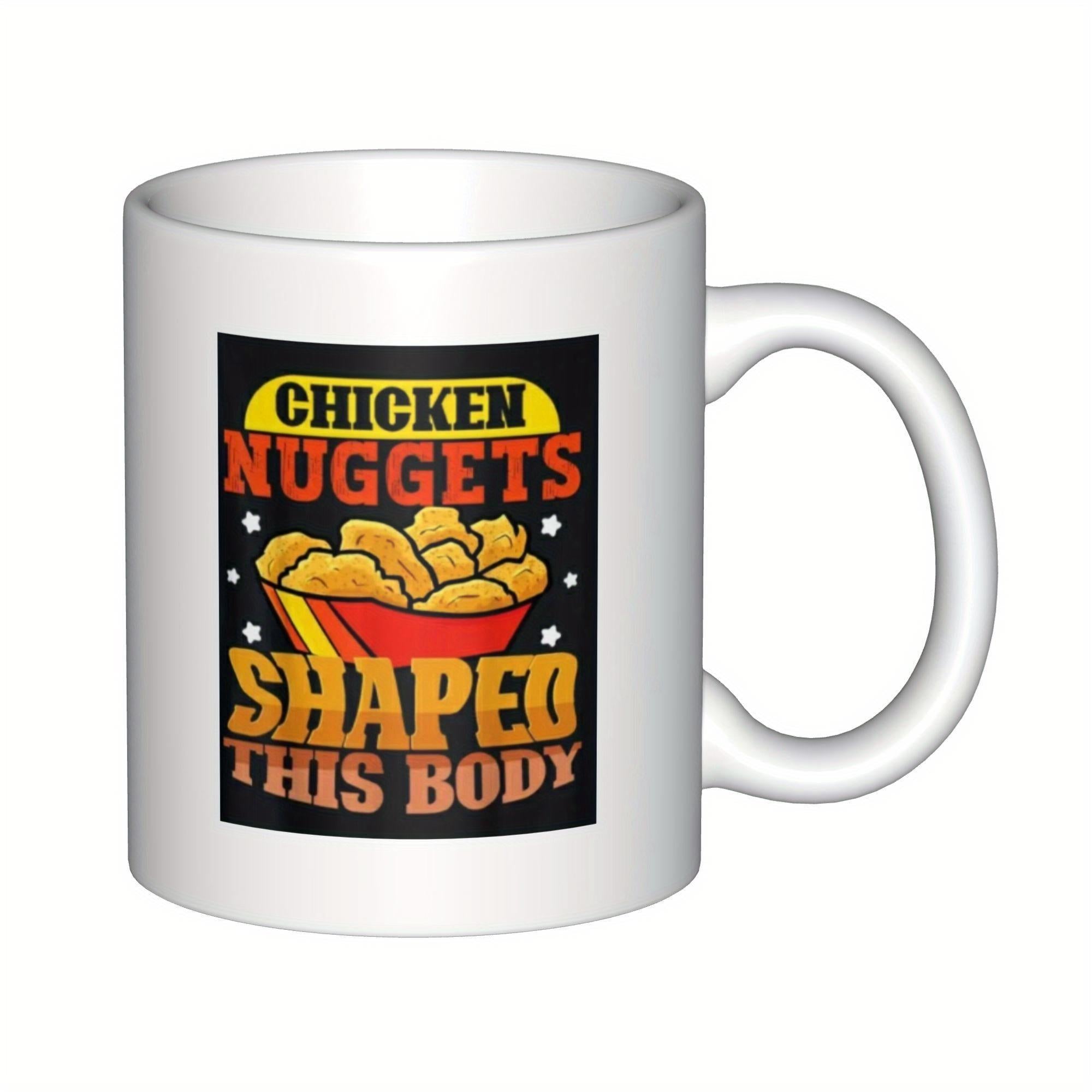 Tailorly White Ceramic 11 oz Mug - Chicken Nuggets Shaped This Body Golden Fried Crispy Snacks Piled In A Red Striped Bowl Nuggets