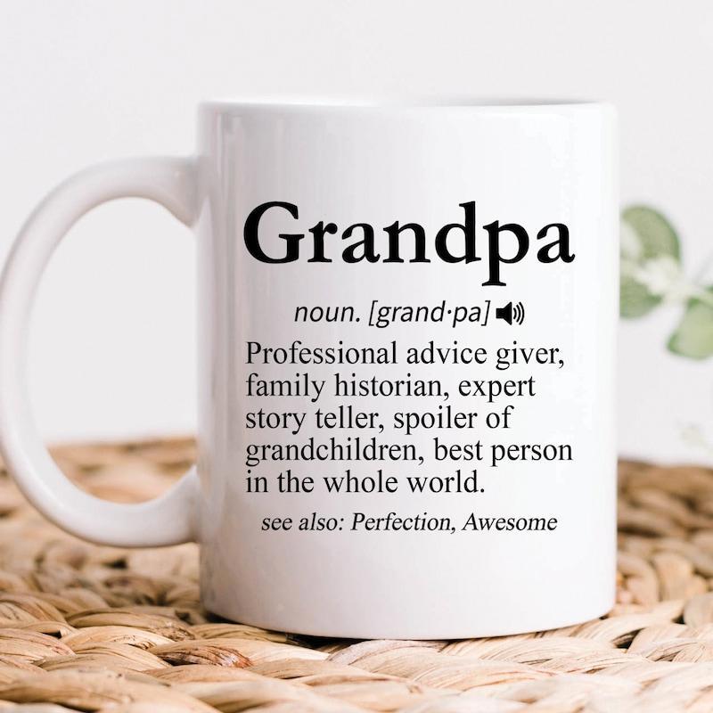 Tailorly White Ceramic 11 oz Mug - Grandpa Professional Advice Giver Family Historian Expert Story Teller Clean White Ceramic Background With Bold Black Minimalist