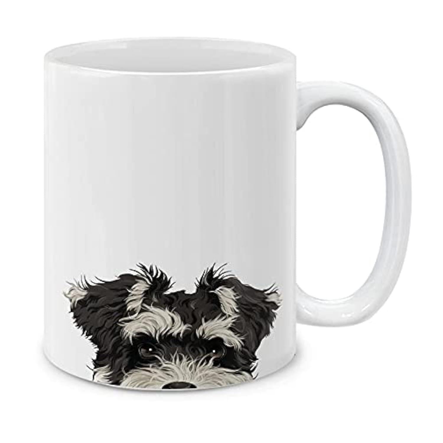Tailorly White Ceramic 11 oz Mug - Cute Peeking Miniature Puppy With Realistic Black And Grey Fur Schnauzer