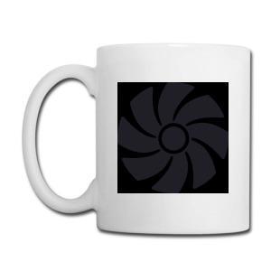 Tailorly White Ceramic 11 oz Mug - Minimalist Black Square Background Featuring A Rotating Symmetrical Blade Fan