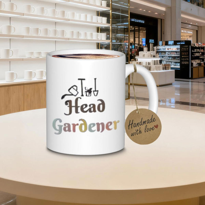 Tailorly White Ceramic 11 oz Mug - Head Gardener Minimalist Silhouette Gardening Tools With Earthy Tones And Creative Typography Mug