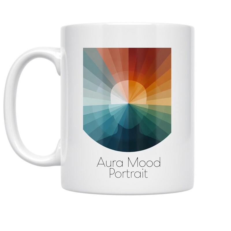 Tailorly White Ceramic 11 oz Mug - Aura Mood Portrait Radiant Geometric Rays Of Light Forming A Colorful Abstract Silhouette