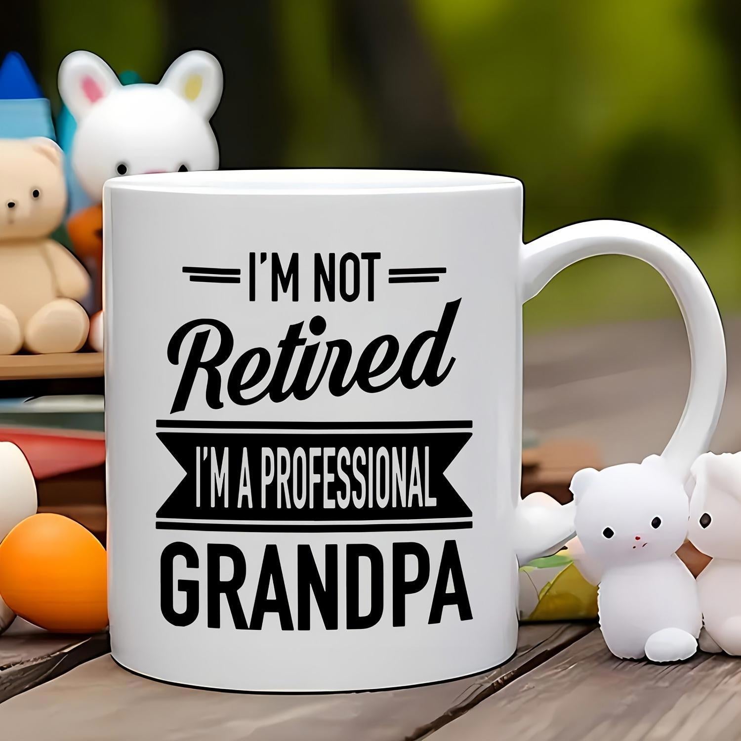 Tailorly White Ceramic 11 oz Mug - Im Not Retired Im A Professional Grandpa Elegant Script And Bold Solid Typography Centered Within Horizontal Lines Mug