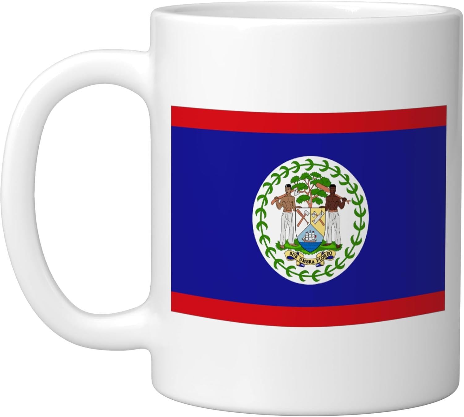 Tailorly White Ceramic 11 oz Mug - Vibrant Blue Background With Red Borders Featuring Centered National Belize Flag