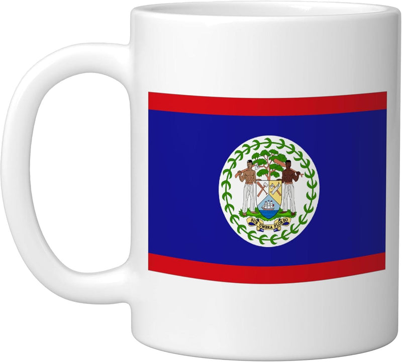 Tailorly White Ceramic 11 oz Mug - Vibrant Blue Background With Red Borders Featuring Centered National Belize Flag