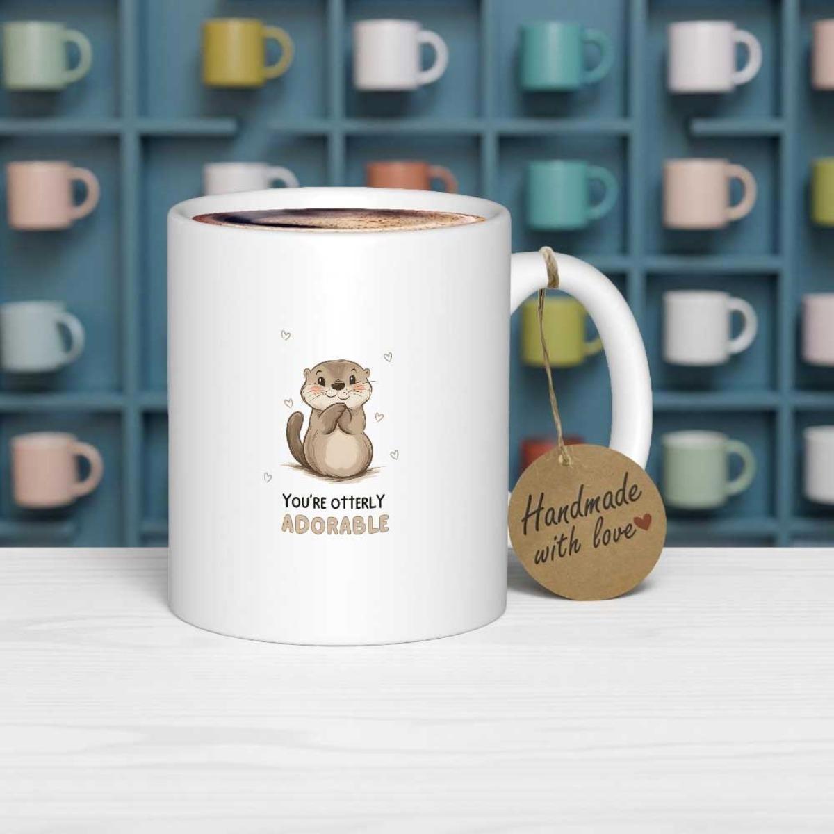 Tailorly White Ceramic 11 oz Mug - Youre Otterly Adorable Small Brown Cartoon Creature With Folded Paws And Sweet Expression Otter