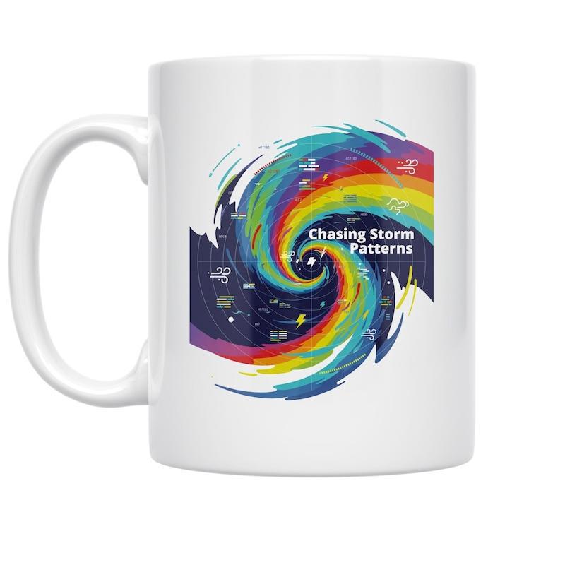 Tailorly White Ceramic 11 oz Mug - Chasing Storm Patterns Vibrant Colorful Swirling Rainbow Design With Artistic Spiral Vortex