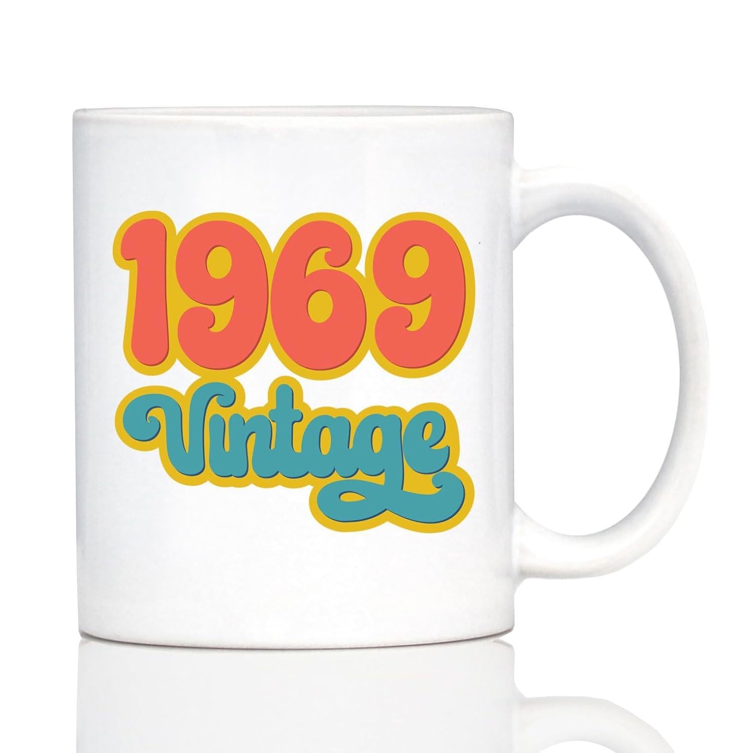 Tailorly White Ceramic 11 oz Mug - 1969 Vintage Colorful Retro Wavy Bubble Typography With Thick High Contrast Outlines Mug