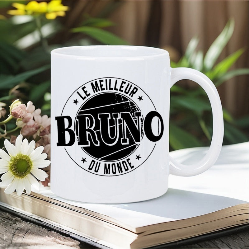 Tailorly White Ceramic 11 oz Mug - Vintage Badge Style Circular Graphic Featuring Bold Personalized Name Mug