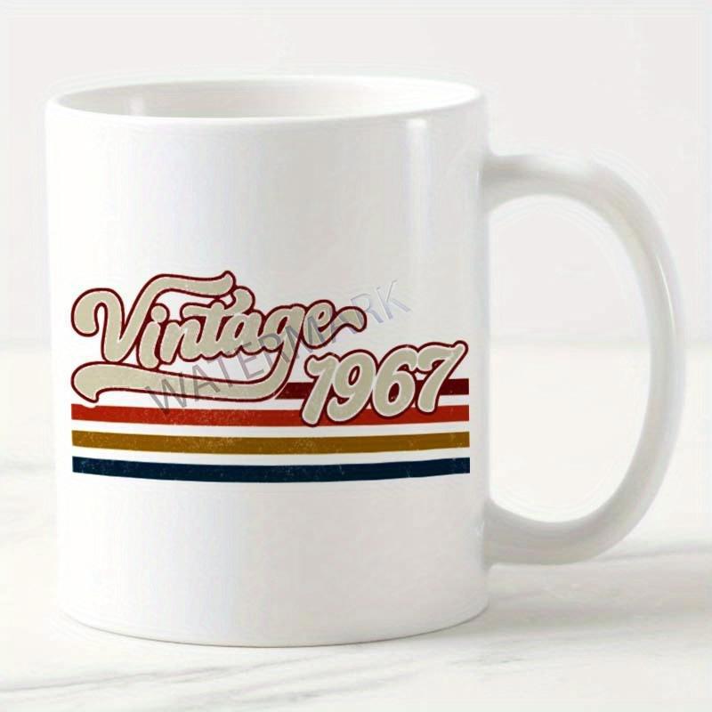 Tailorly White Ceramic 11 oz Mug - Vintage 1967 Retro Horizontal Colorful Stripes Displayed With A Classic Aesthetic Sign