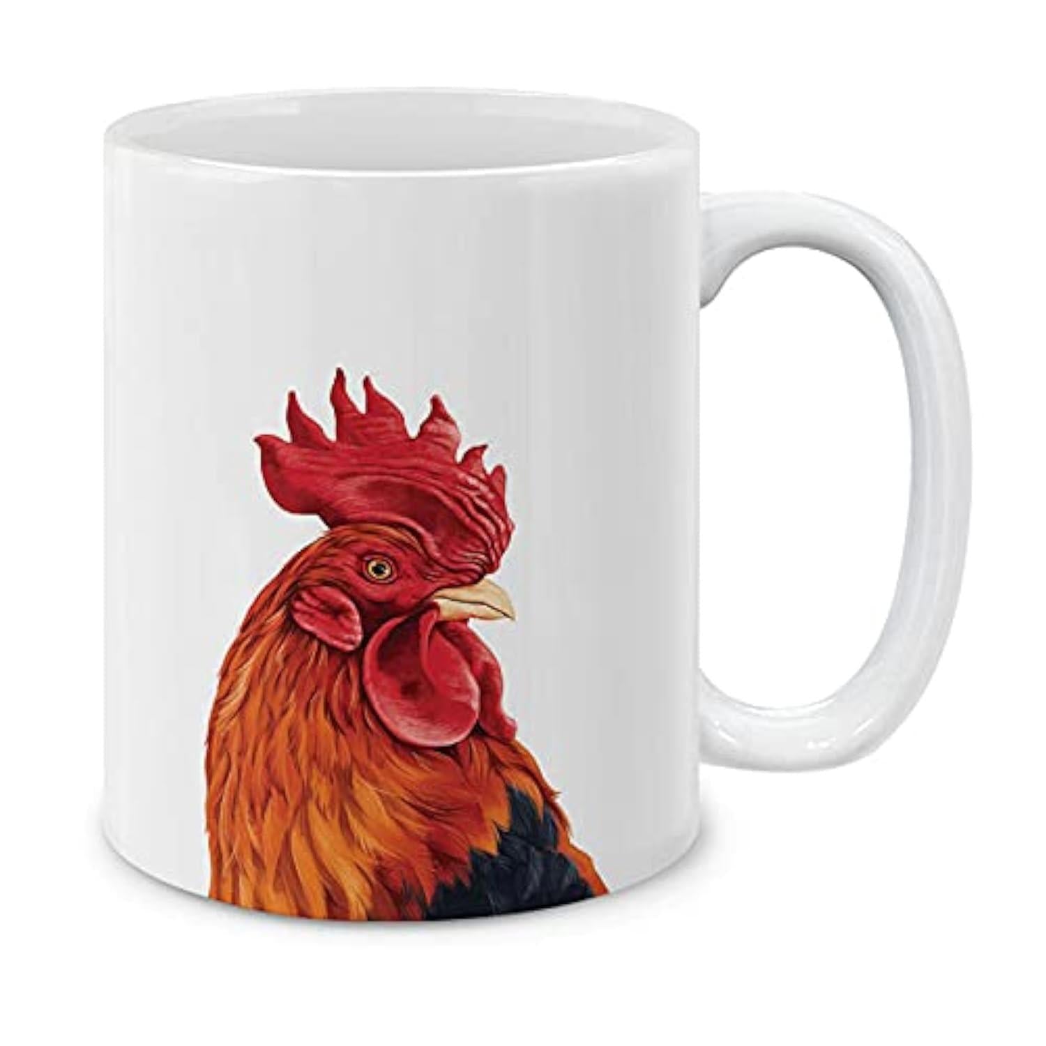 Tailorly White Ceramic 11 oz Mug - Vibrant Countryside Farm Animal With Red Comb And Orange Feathers Rooster