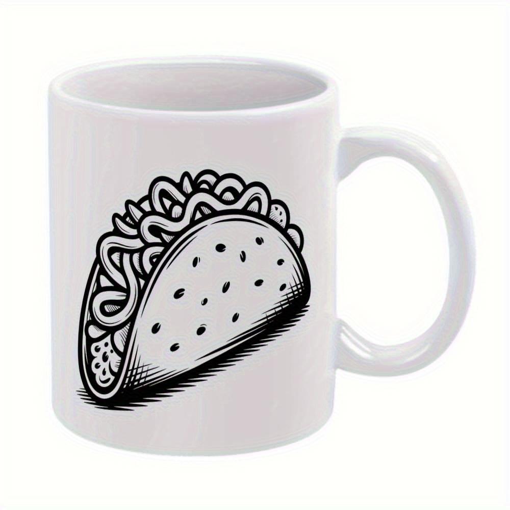Tailorly White Ceramic 11 oz Mug - Artistic Black And White Line Drawing Featuring A Tasty Taco