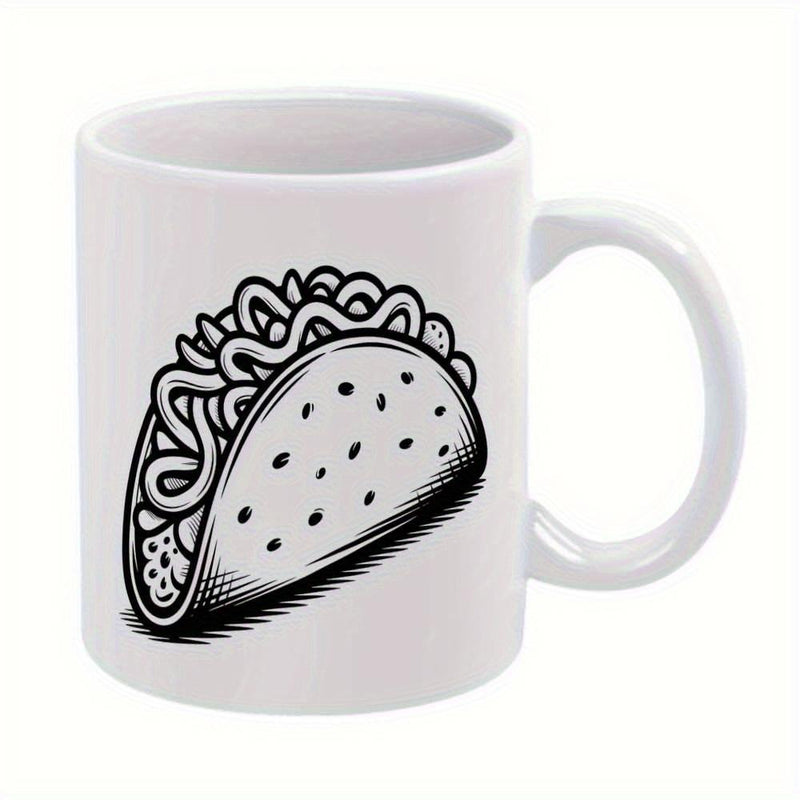 Tailorly White Ceramic 11 oz Mug - Artistic Black And White Line Drawing Featuring A Tasty Taco