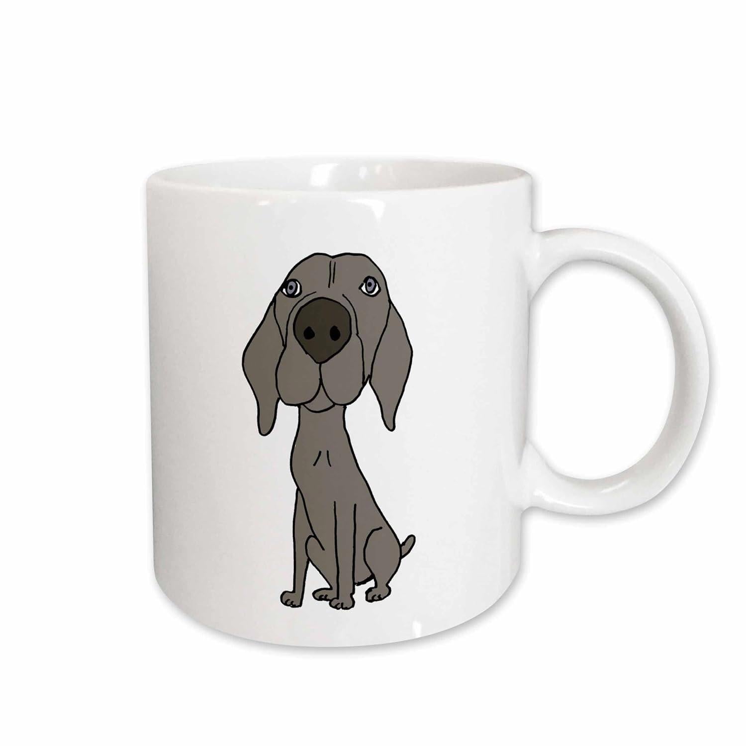Tailorly White Ceramic 11 oz Mug - Minimalist Cartoon Grey Weimaraner Sitting Gracefully On A Clean White Background Dog