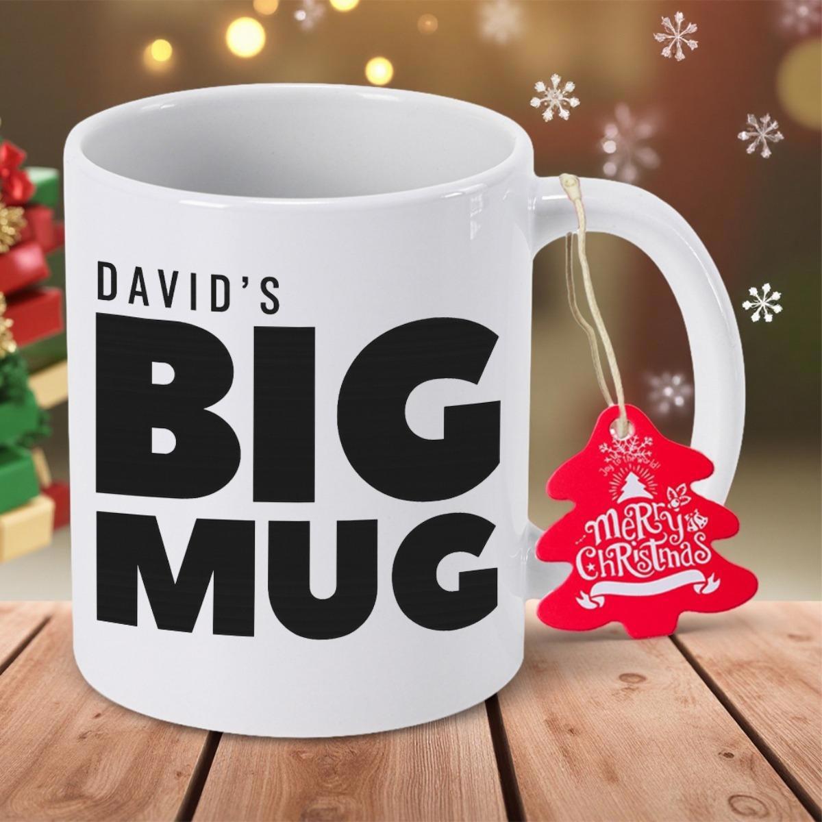 Tailorly White Ceramic 11 oz Mug - Davids Big Mug Merry Christmas Classic White Ceramic Vessel With Festive Hanging Tag Mug