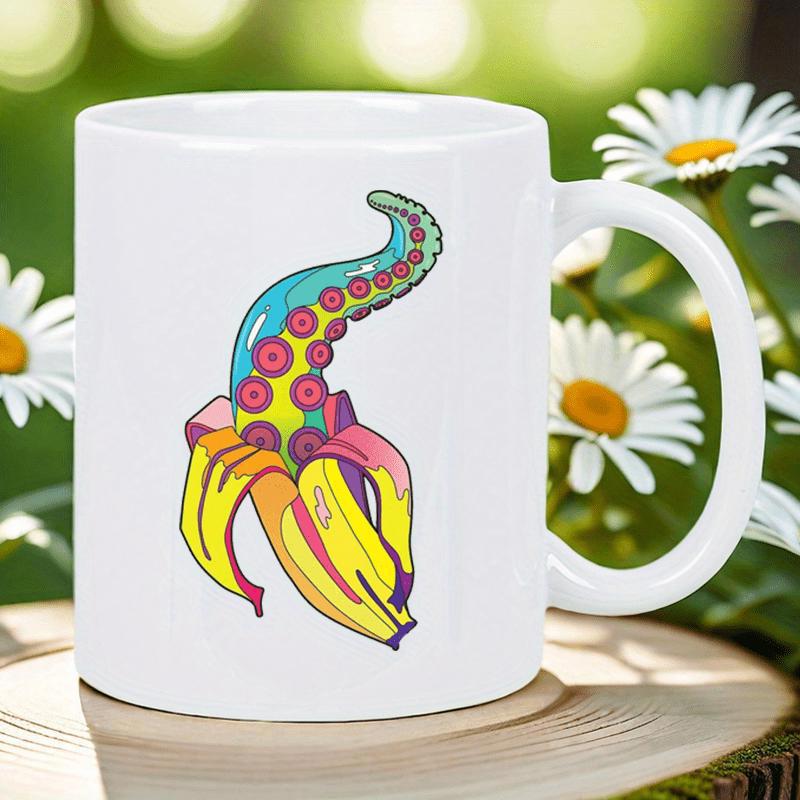 Tailorly White Ceramic 11 oz Mug - Surreal Colorful Banana With Vibrant Octopus Tentacle Emerging From Peeled Skin Octopus