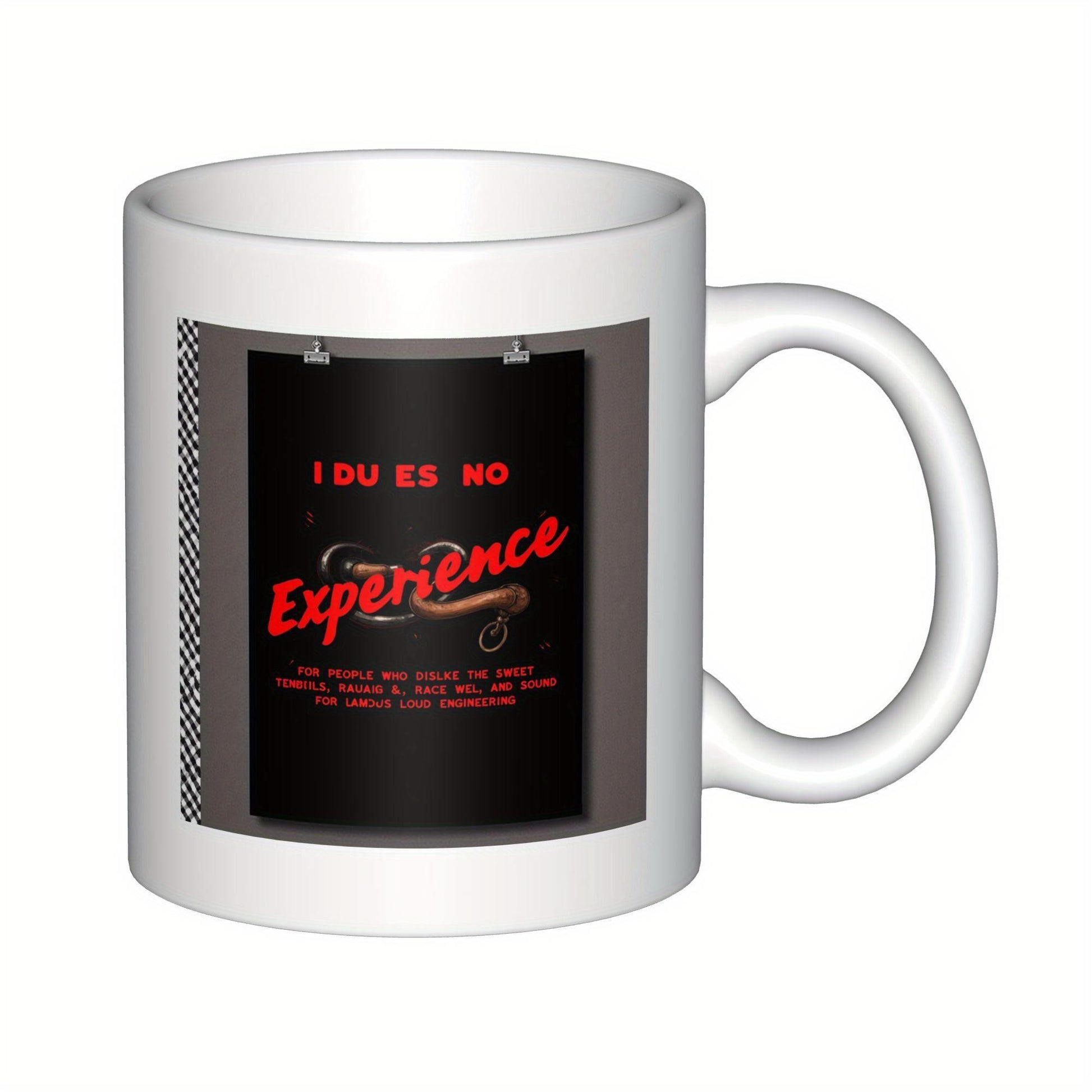 Tailorly White Ceramic 11 oz Mug - Experience Minimalist Black Poster Design With Vibrant Red Script Elements Ceramic Mug
