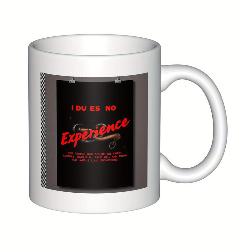 Tailorly White Ceramic 11 oz Mug - Experience Minimalist Black Poster Design With Vibrant Red Script Elements Ceramic Mug