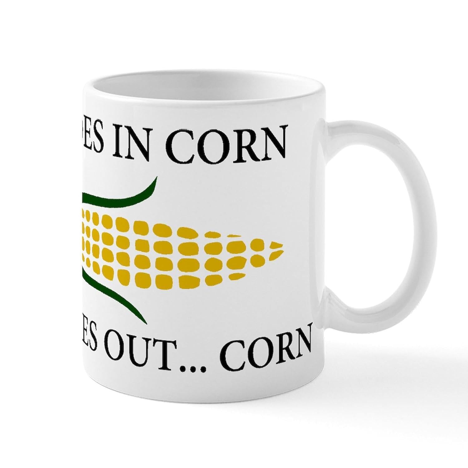 Tailorly White Ceramic 11 oz Mug - In Corn Out Corn Vibrant Yellow Kernels Nestled Within Organic Green Husks And Leaves Corn