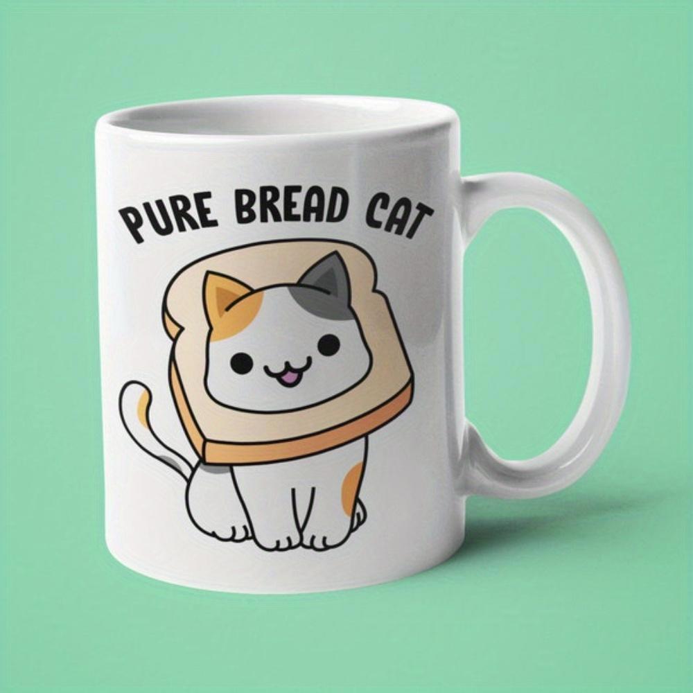 Tailorly White Ceramic 11 oz Mug - Pure Bread Cat Cute Calico Kitten Wearing A Slice Of Toasted Wheat Bread Cat
