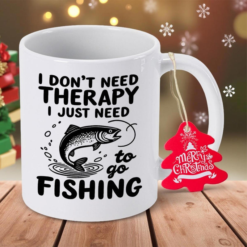Tailorly White Ceramic 11 oz Mug - I Don't Need Therapy I Just Need To Go Fishing Majestic Salmon Jumping Out Of Water Ripples With Bubbles In Nature Fish