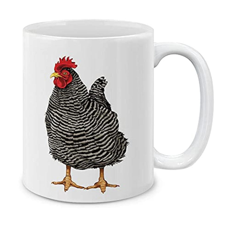 Tailorly White Ceramic 11 oz Mug - Realistic Farm Animal With Textured Black And White Feathers Standing Proud Chicken