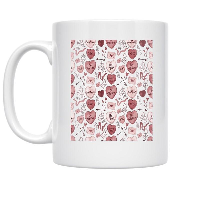 Tailorly White Ceramic 11 oz Mug - Be Mine I Love You XOXO Romantic Watercolor Pattern Featuring Arrows And Delicate Floral Hand Drawn Heart