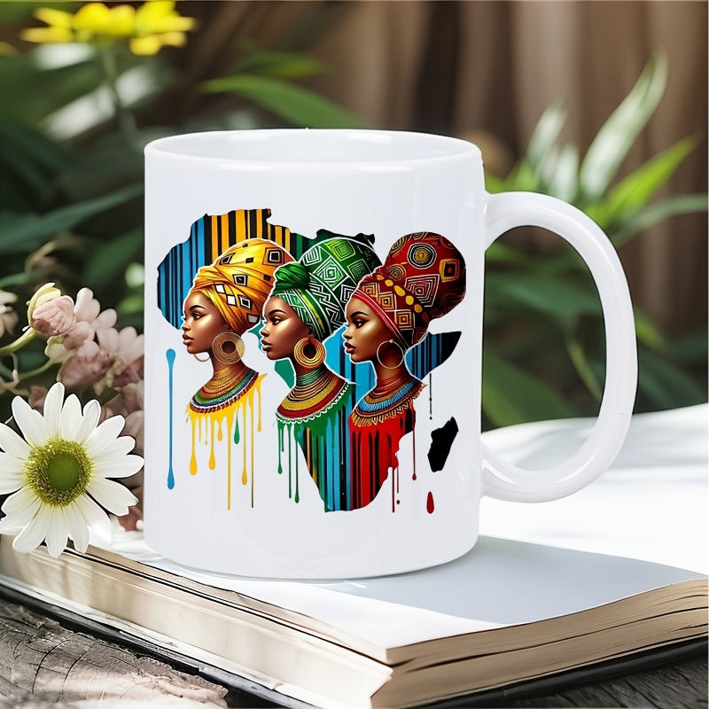 Tailorly White Ceramic 11 oz Mug - Artistic Colorful Silhouettes Of Graceful Tribal Queens With Ornate Traditional Wraps Woman