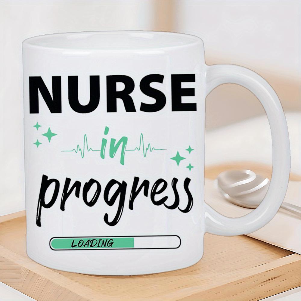 Tailorly White Ceramic 11 oz Mug - Nurse In Progress Loading Minimalist EKG Heartbeat Line With Decorative Sparkles And Loading Progress Bar Graphic