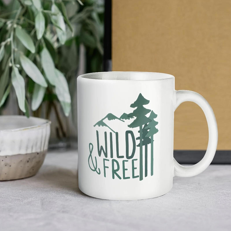 Tailorly White Ceramic 11 oz Mug - Wild Free Rustic Evergreen Foliage Standing Beside Majestic Rugged Mountain Landscape