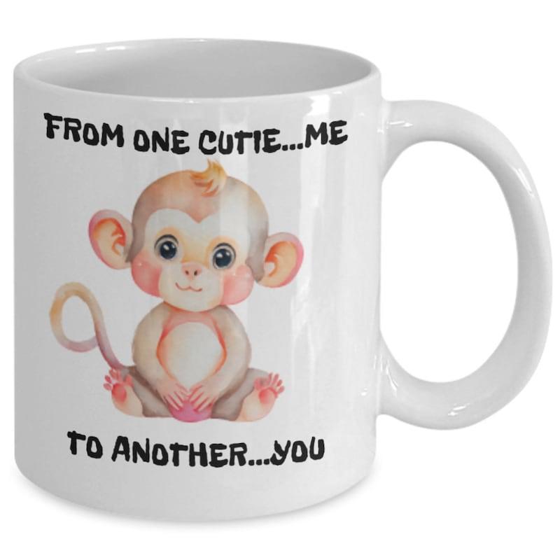 Tailorly White Ceramic 11 oz Mug - From One Cutie Me To Another You Adorable Watercolor Baby Primate Sitting Peacefully With Large Expressive Eyes Monkey