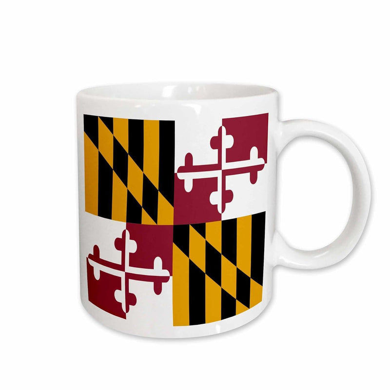 Tailorly White Ceramic 11 oz Mug - Bold Maryland State Flag Design With Red Crosses And Yellow Black Stripes Mug