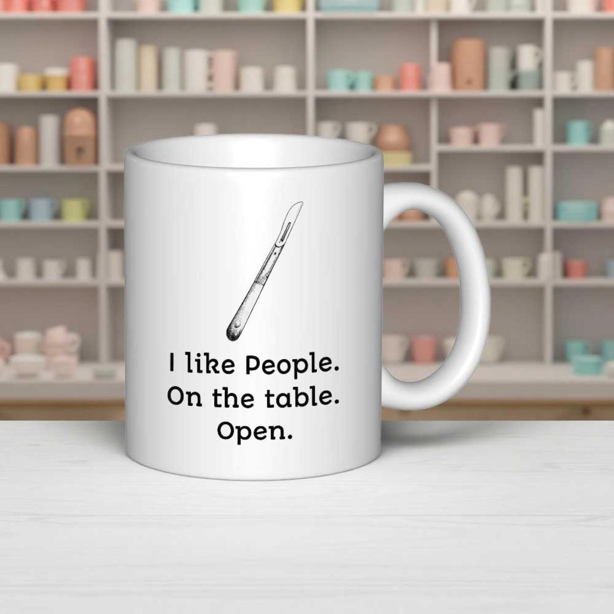 Tailorly White Ceramic 11 oz Mug - I Like People On The Table Open Simple Sketch Of A Professional Artist Tool For Creative Canvas Work Paintbrush