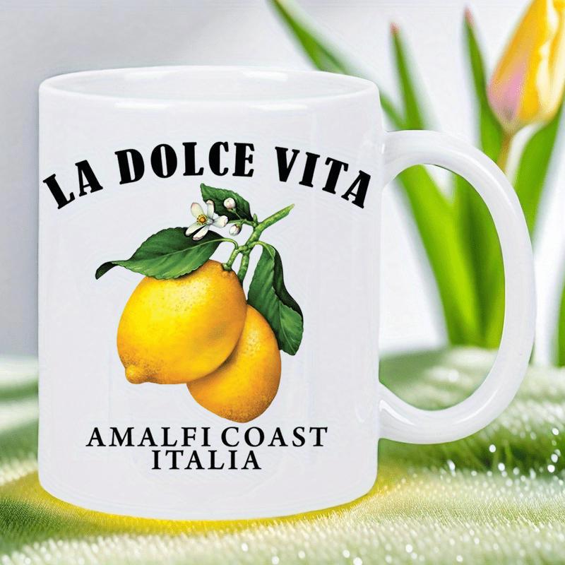 Tailorly White Ceramic 11 oz Mug - La Dolce Vita Amalfi Coast Italia Two Vibrant Yellow Lemons With Green Leaves And Delicate White Blossoms Lemon