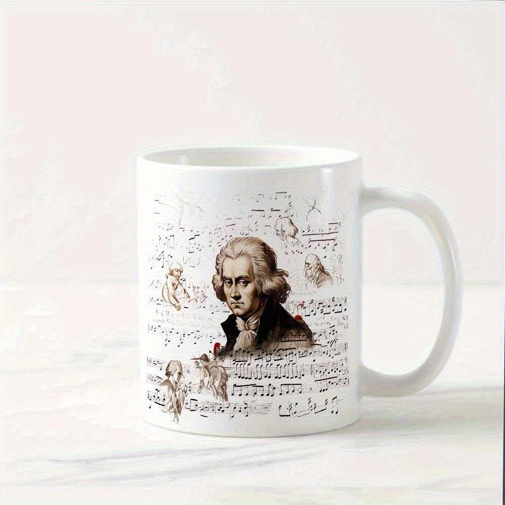 Tailorly White Ceramic 11 oz Mug - Vintage Sketch Style Classical Musician Surrounded By Elegant Artistic Musical Notes Composer