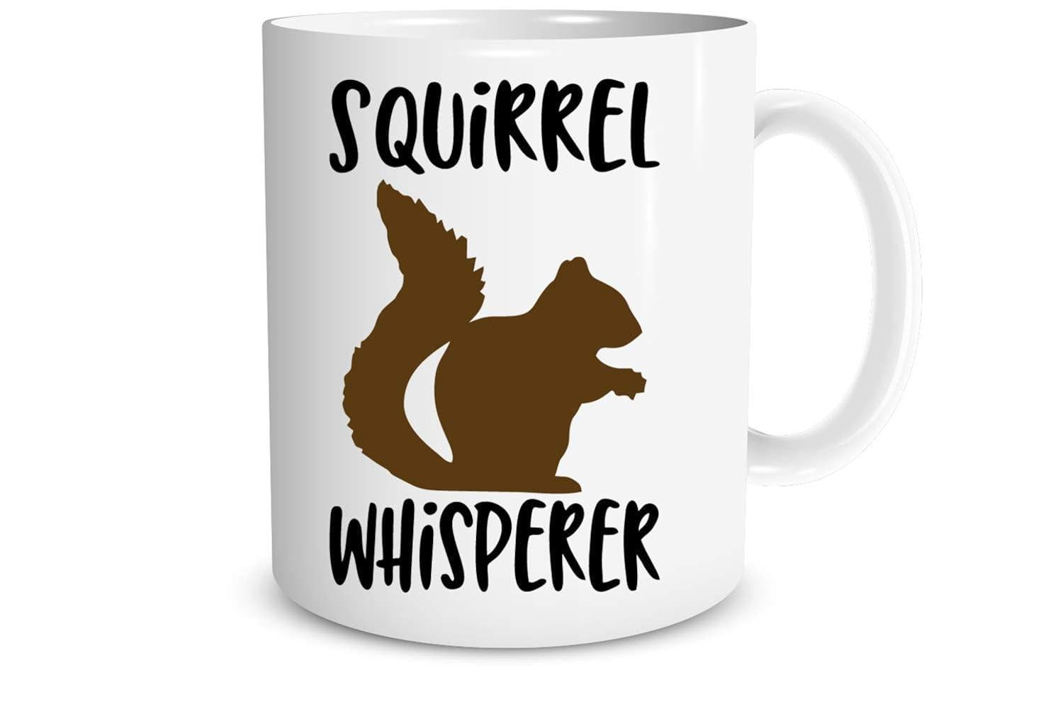 Tailorly White Ceramic 11 oz Mug - Squirrel Whisperer Charming Hand Drawn Style Silhouette Featuring A Tiny Forest Creature Squirrel