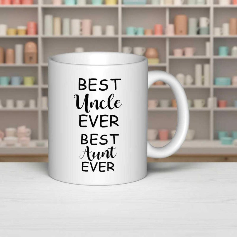Tailorly White Ceramic 11 oz Mug - Best Uncle Ever Best Aunt Ever Minimalist White Ceramic Coffee Vessel With Bold Black Typographic Sentiment Mug